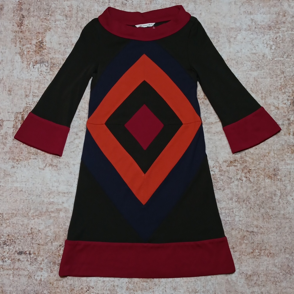 Diane Von Furstenberg Black, Red, and Orange Geometric Dress